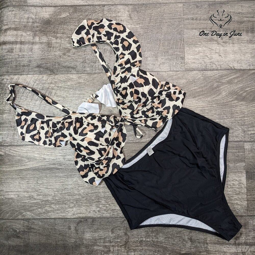 ODIJ Ruffle Cut Out One Piece Swimsuit Size L